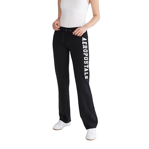 AEROPOSTALE Damen Aero Logo Fit and Flare Sweatpants, Dunkles Schwarz, S von AEROPOSTALE