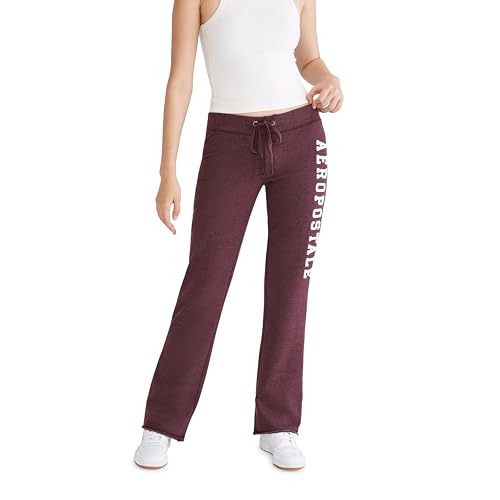 AEROPOSTALE Damen Aero Logo Fit and Flare Sweatpants, Rich Burgunderrot, S von AEROPOSTALE