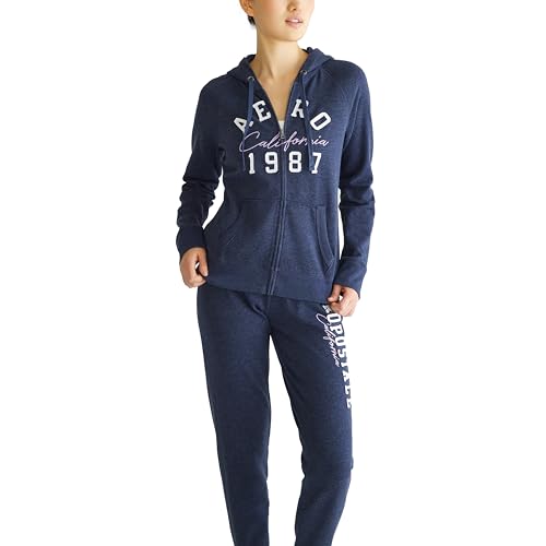 AEROPOSTALE Damen-Kapuzenpullover mit durchgehendem Reißverschluss, Arches-Aero 1987 Cali, Cadet Marineblau, S von AEROPOSTALE