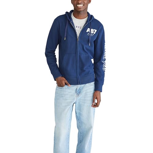 AEROPOSTALE Herren Aero Logo Full Zip Hoodie-Left Chest Kapuzenpullover, Cadet Marineblau, Small von AEROPOSTALE
