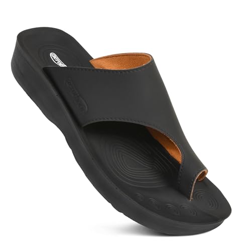 AEROTHOTIC Bequeme Flip-Flops mit Fußgewölbeunterstützung für Damen, geteilter Zehenbereich, stilvoll, gepolsterter Riemen mit rutschfestem Fußbett, elegante Sandalen für drinnen und draußen, Regan von AEROTHOTIC