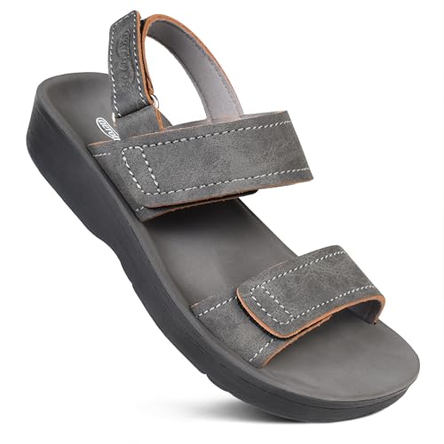 AEROTHOTIC Bequeme Sport-Sandalen für Damen, athletisch, Outdoor, Wandern, gepolsterter Memory-Schaum, verstellbarer Rückenriemen, Strandsandalen mit Fußgewölbeunterstützung, Renee Grey, 39.5 EU von AEROTHOTIC