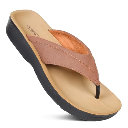 AEROTHOTIC Flip-Flops mit Fußgewölbeunterstützung für Damen, bequem, gepolstert, mit Memory-Schaum, gefüttert, Fußbett, für drinnen und draußen, elegant, Strand, Wandern, Zehen, weich gepolsterte von AEROTHOTIC