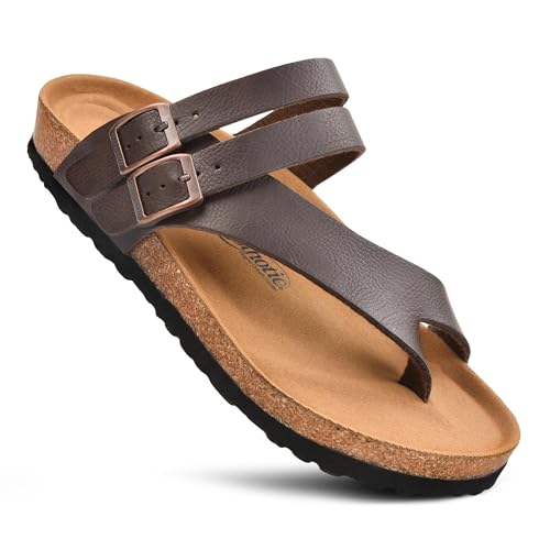 AEROTHOTIC Kaizen Damen-Sandalen mit Fußgewölbeunterstützung, Korkfußbett, geteilter Zehenbereich, Kaizen Braun, 7 von AEROTHOTIC