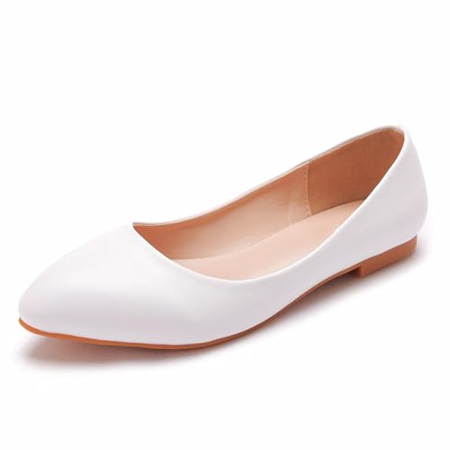 AERXHF Damen Brautschuhe, Bequeme handgemachte weiße Ballerinas mit spitzer Zehenpartie, Ballettschuhe, Hochzeit Party Abendkleid Braut Prinzessin Plus Size Schuhe, 40 EU,White von AERXHF