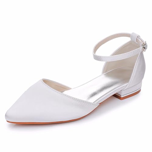 Damen Brautschuhe, 2 CM einfache einfarbige Prinzessinnen-Sandalen aus Satin, Hochzeit, Party, Geburtstag, Abend, Alltag, Büro, Brautpumps, 40 EU,White von AERXHF