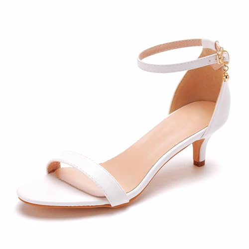 Damen Brautschuhe, 5 cm Einfache einfarbige Peep-Toe-Stiletto-Sandalen, Braut, Hochzeit, Party, Abendkleid, Alltag, Büro, High-Heel-Sandalen,33 EU,White von AERXHF