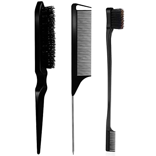 3 Stück Teasing Brush Set, Borstenhaarbürste 3-reihig Teasing Brush Dual Edge Brush Stabiler Styling Kamm Scheitelkamm zum Bürsten, Kämmen, Zupfen von Haaren für Stylist Frauen 3 Stück Teasing Brush Set, Borstenhaarbürste 3-reihig Teasing Brush Dual Edge Brush Stabiler Styling Kamm Scheitelkamm zum Bürsten, Kämmen, Zupfen von Haaren für Stylist Frauen von AESIFR