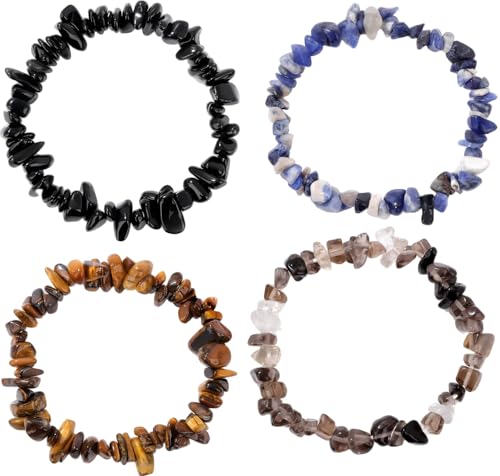 AESZITTEW Natural Energy Armband 4PCS Irregular Purple Chip Armband Healing Crystal Stretch BraceletS für Geburtstags- und Feiergeschenke (#1) von AESZITTEW