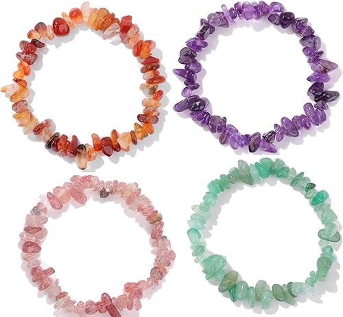 AESZITTEW Natural Energy Armband 4PCS Irregular Purple Chip Armband Healing Crystal Stretch BraceletS für Geburtstags- und Feiergeschenke (#2) von AESZITTEW