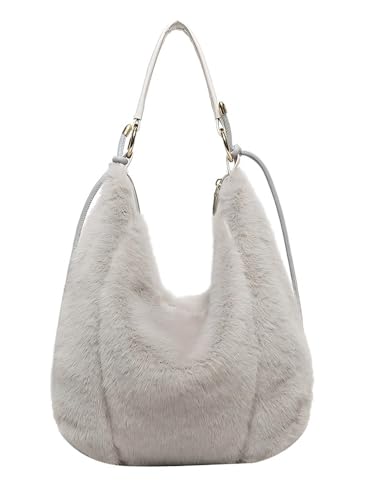 Fuzzy Tote Bag Faux Fur Handtasche,Purse Retro Fluffy Shoulder Bag with Zipper, Autumn and Winter Shopping Travel Bag, #3, 13 von AESZITTEW