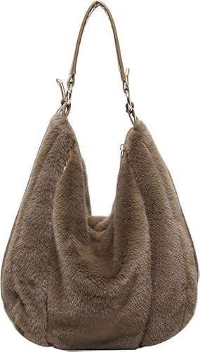 Fuzzy Tote Bag Faux Fur Handtasche,Purse Retro Fluffy Shoulder Bag with Zipper, Autumn and Winter Shopping Travel Bag, #4, 13 von AESZITTEW