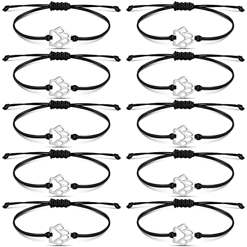 AEVQWEZNC 10 Stück Pfotenabdruck-Charm-Armbänder für Damen, Herren, Teenager, handgefertigt, verstellbare Schnüre, Armbänder, Edelstahl, Hund, Katze, Pfotenabdruck, Armbänder für Familie, Freunde AEVQWEZNC 10 Stück Pfotenabdruck-Charm-Armbänder für Damen, Herren, Teenager, handgefertigt, verstellbare Schnüre, Armbänder, Edelstahl, Hund, Katze, Pfotenabdruck, Armbänder für Familie, Freunde von AEVQWEZNC