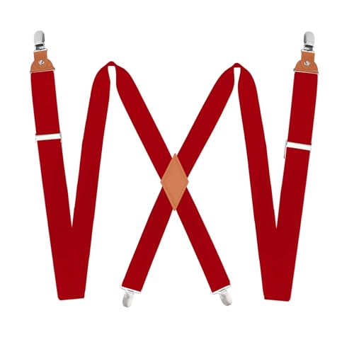 AEYURUID Herren Hosenträger 3,5 cm breit – X-Form mit 4 starken Metall Clips Extra Stark & Elastisch für Arbeitshosen, Motorradhosen & Jeans Damen & Männer geeignet Rot Suspenders Men von AEYURUID