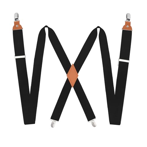 AEYURUID Herren Hosenträger 3,5 cm breit – X-Form mit 4 starken Metall Clips Extra Stark & Elastisch für Arbeitshosen, Motorradhosen & Jeans Damen & Männer geeignet Schwarz Suspenders Men von AEYURUID
