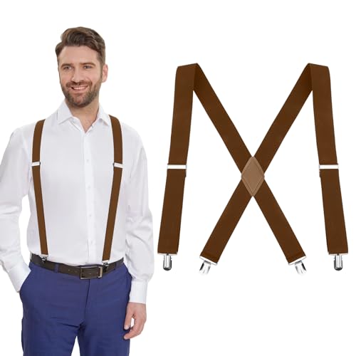AEYURUID Herren Hosenträger Extra Stark 3,5cm Breit X-Form mit 4 Metall Clips - Elastisch & Verstellbar für Männer Damen Hellbraun Ideal für Arbeitshose AEYURUID Herren Hosenträger Extra Stark 3,5cm Breit X-Form mit 4 Metall Clips - Elastisch & Verstellbar für Männer Damen Hellbraun Ideal für Arbeitshose von AEYURUID