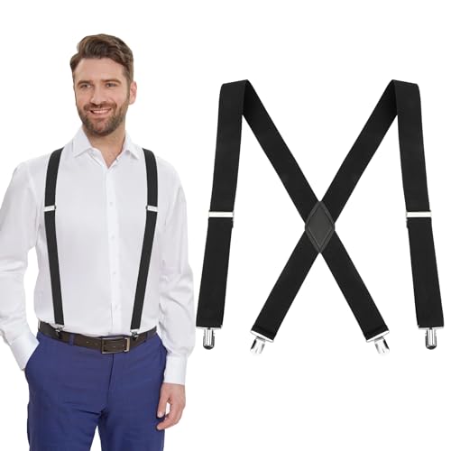 AEYURUID Herren Hosenträger Extra Stark 3,5cm Breit X-Form mit 4 Metall Clips - Elastisch & Verstellbar für Männer Damen Schwarz Ideal für Arbeitshose AEYURUID Herren Hosenträger Extra Stark 3,5cm Breit X-Form mit 4 Metall Clips - Elastisch & Verstellbar für Männer Damen Schwarz Ideal für Arbeitshose von AEYURUID