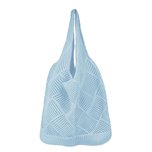 AEYURUID Strandtasche Damen – Häkeltasche Sommerbeutel mit Mesh-Netz Gross Tischtasche Tote Bag Beach Bag für Strand Urlaub Boho Design,Blau von AEYURUID