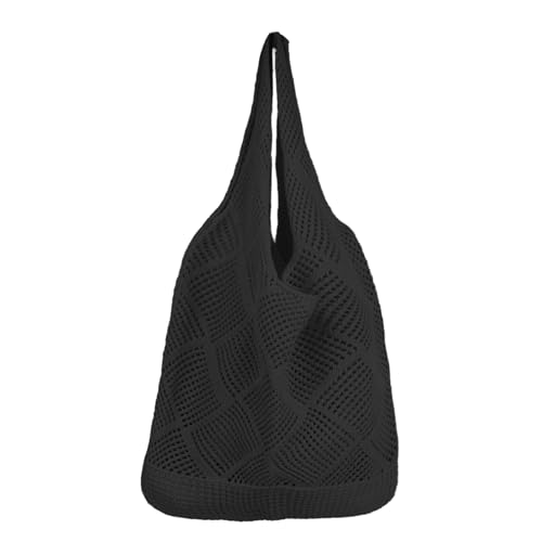 AEYURUID Strandtasche Damen – Häkeltasche Sommerbeutel mit Mesh-Netz Gross Tischtasche Tote Bag Beach Bag für Strand Urlaub Boho Design,Schwarz von AEYURUID