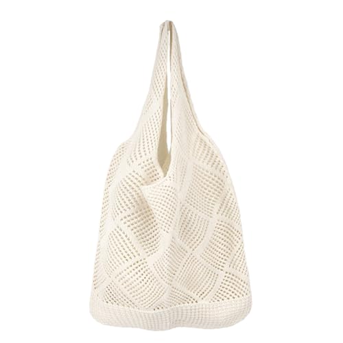 AEYURUID Strandtasche Gehäkelt Leichte Sommertasche aus Mesh für Damen Handgefertigte Geflochtene Umhängetasche wasserdicht für Urlaub, Strand & Einkaufen Beach Bag Tote (Beige) von AEYURUID
