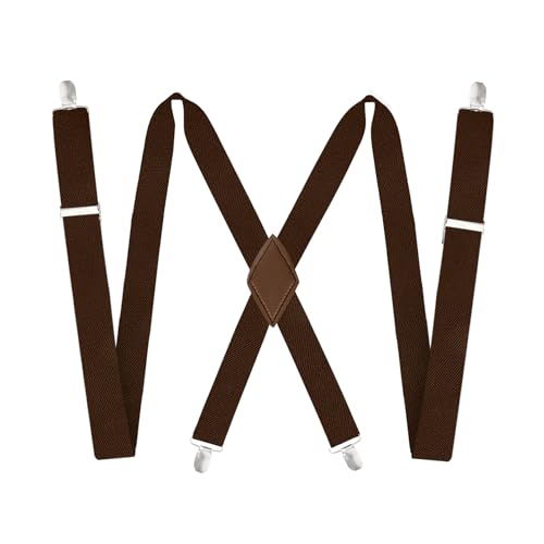 AEYURUID Herren Hosenträger Extra Stark 3,5cm Breit X-Form mit 4 Metall Clips - Elastisch & Verstellbar für Männer Damen Braun Ideal für Arbeitshose von AEYURUID