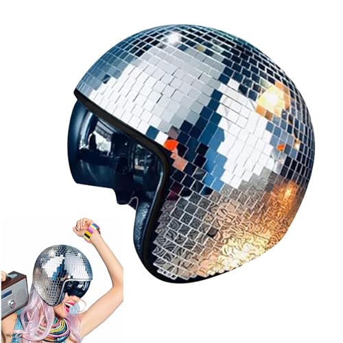 Discokugel Hüte, Glitzer Spiegel Glas Discokugel Hut Helm für Damen Herren, Disco Dekor Helme mit Einziehbarem Visier, Discokugel Spiegelhut, Disco Ball Bucket Hat, Leuchtender Disco Brechungshelm (A) von AEbdgdd