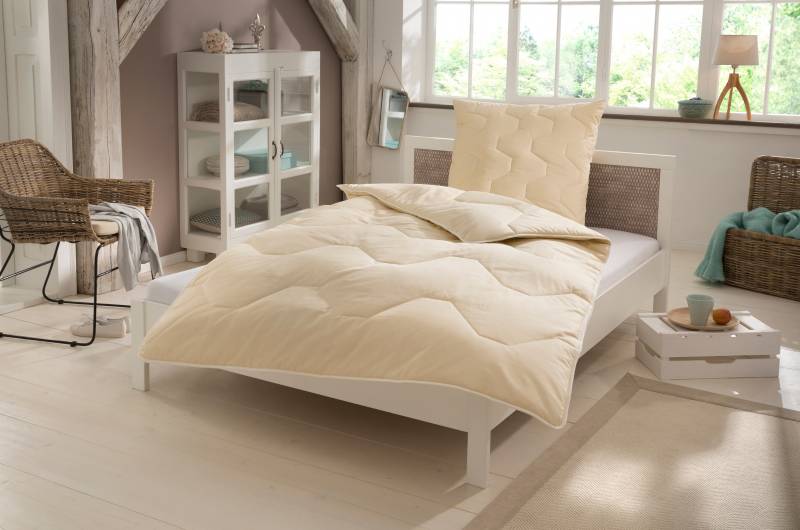 Älgdröm Naturfaserbettdecke + Kopfkissen "Bettdecke 135x200 cm, Decke mit natürlichen Materialien" Set mit Kissen 80x80 cm, Winter und Sommer, Made in Germany von Älgdröm