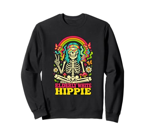 Ältere weiße Hippie Friedenszeichen Retro -Männer Frauen Sweatshirt von Ältere Hippie -Friedensretro -Verschleiß