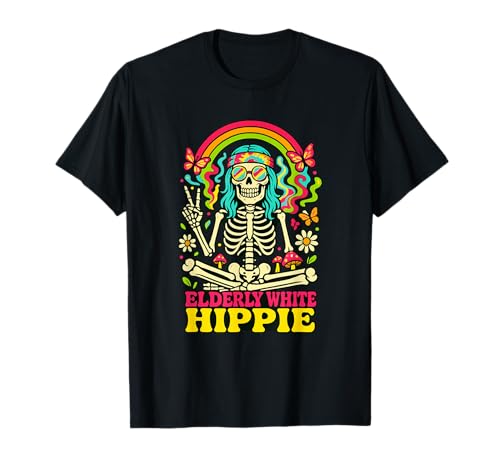 Ältere weiße Hippie Friedenszeichen Retro -Männer Frauen T-Shirt von Ältere Hippie -Friedensretro -Verschleiß