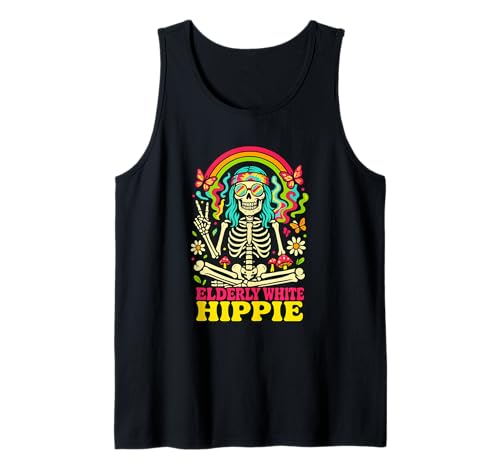 Ältere weiße Hippie Friedenszeichen Retro -Männer Frauen Tank Top von Ältere Hippie -Friedensretro -Verschleiß