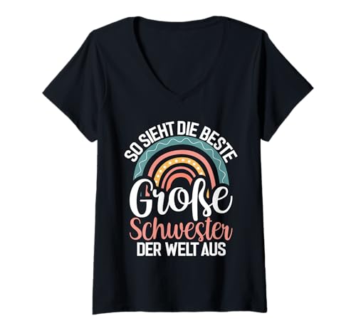 Damen So Sieht Die Beste Große Schwester Der Welt Aus Geschwister T-Shirt mit V-Ausschnitt von Ältere Schwester in spe Süße Neue Babyschwester