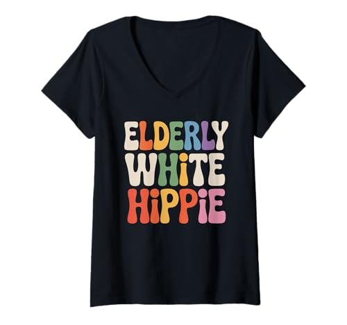 Damen Lustiger Trendiger älterer weißer weißer Hippie Retro T-Shirt mit V-Ausschnitt Damen Lustiger Trendiger älterer weißer weißer Hippie Retro T-Shirt mit V-Ausschnitt von Ältere weiße Hippie -Design