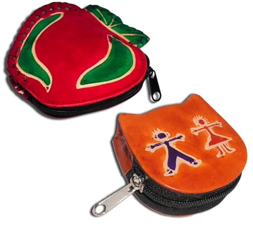 Handgefertigte Leder-Münztasche, Mini-Geldbörse, Geldbörse mit Reißverschluss, Mehrzweck-Weihnachtsgeschenk für Frauen und Mädchen, Roter Apfel & Orange Kinder, Geldbörse / Mini-Tasche von AEspares