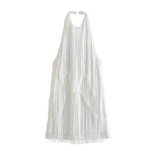 Damen Flapper Kleid 1920er Pailletten Quaste Latein Party Cocktailkleid Ballsaal Tanzkostüm Vintage Fransen Gatsby Kleid, Weiß - Neckholder, Klein von AFAVOM