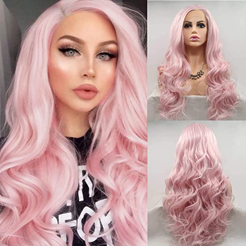 AFBeauty Pink Synthetic Wig for Women Long Wavy Light Pink Middle Part Wig Pre Plucked Synthetic Replacement Hair Heat Resistant Fiber Cosplay Makeup Wigs von AFBeauty