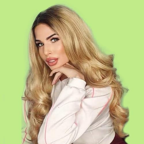 Strawberry Front Lace Perücken für Frauen gefärbt Blond Frontal Perücke Ombre lange Haare Kleberlos Synthetische Blond Perücke Lace Front Blonde Curly Echthaar Perücken Drag Queen Cosplay Täglich Trag von AFBeauty