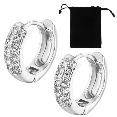 AFCJLTO 1Paar Creolen Silber Ohrringe Creolen Ohrringe für Mehrere Piercings Hypoallergene Ohrringe CZ Klein Leichte Silber Ohrringe Damen von AFCJLTO