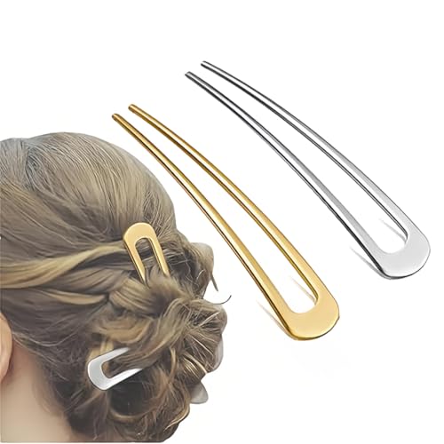AFCJLTO 2 Stück Französische Haarnadeln aus Metall für Dickes Haar, U Förmige Haarnadeln Haarstäbchen HaargabelnHaarnadel Gabelstöcke für Frauen Haarstyling Zubehör von AFCJLTO