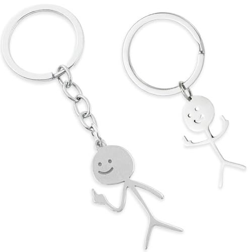 AFCJLTO 2er Set lustiger Skelett-Smiley mit Gebärdensprache als Schlüsselanhänger - Medium Stickman, niedliche Trend-Taschenanhänger& Auto-Schlüsselanhänger, perfektes Geschenkpaar von AFCJLTO