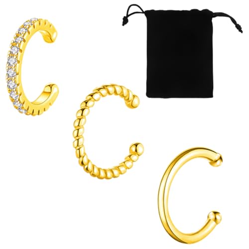 AFCJLTO 3-teiliges Set Ohrringe für Damen Ear Cuff Für Damen Manschettenohrringe mit Clip Vintage Dicke Runde Huggie Hypoallergen Fake Ohrklemme Mädchen Geschenke,Geschenke für Den Valentinstag von AFCJLTO