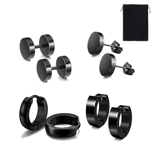 AFCJLTO 4 Paar Ohrringe Set für Herren Hypoallergen Ohrstecker Chirurgenstahl Ohrstecker Männer Frauen Knorpel Helix Piercing Ohr Mode Punk Ohrringe Creolen Schwarz Ohrringe von AFCJLTO