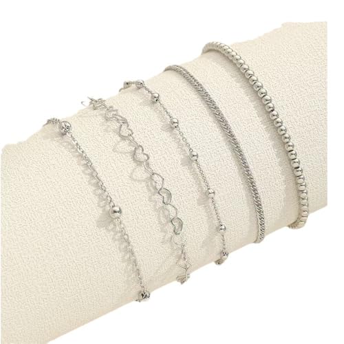 AFCJLTO 5Pcs Armband Damen Armbänder Set Verstellbar Armband Set Charm Silber Armband für Damen Frauen AFCJLTO 5Pcs Armband Damen Armbänder Set Verstellbar Armband Set Charm Silber Armband für Damen Frauen von AFCJLTO