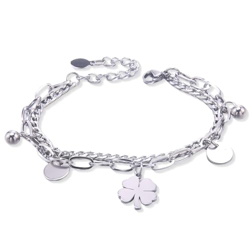 AFCJLTO Armband Damen Edelstahl Ketten Armbänder, Damen-Armband Stern Herz Kleeblatt Baum des Lebens Glücksbringer Stahl,Originelles Geschenk für Frauen und Mädchen von AFCJLTO
