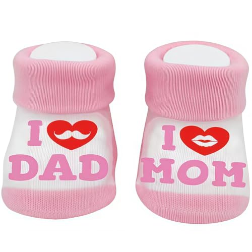 AFCJLTO Baumwolle Anti Rutsch Socken Baby Geschenke zur Geburt,Baby Baumwollsocken Süße Socken Ich liebe Mama + Ich liebe PaPa Neugeborenes Kleinkind jungen Mädchen Cotton kleine Söckchen(Rosa) von AFCJLTO