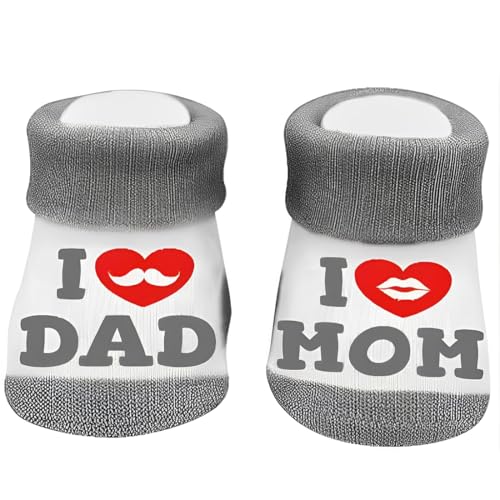 AFCJLTO Baumwolle Anti Rutsch Socken Baby Geschenke zur Geburt,Baby Baumwollsocken Süße Socken Ich liebe Mama + Ich liebe PaPa Neugeborenes Kleinkind jungen Mädchen Cotton kleine Söckchen von AFCJLTO