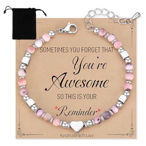 AFCJLTO Geschenke für Mädchen Damen Edelstein Chakra Armband Mädchen Herz Charm Perlenarmband Heilsteine Perlen Armbänder Konfirmation Abitur Geburtstag Geschenke für Tochter Enkelin Schwester von AFCJLTO