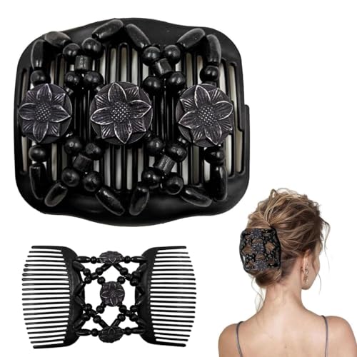 AFCJLTO Haarkamm mit elastischen Perlen und dehnbarer Haarspange, 1 Stück Magisches Haarkamm-Doppelclip für Mädchen, schöne Haarschmuck-Accessoires, elegante Haarspange für Damen, Haarstyling Haarkamm von AFCJLTO