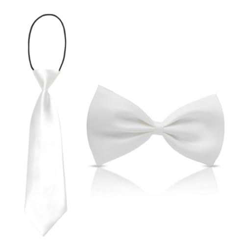 AFCJLTO Kinder Krawatte und Fliege Set Fliege und verstellbare Vorbindung für Jungen, perfekt für Abschlussfeiern (Weiß) von AFCJLTO
