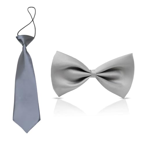 AFCJLTO Kinder Krawatte und Fliege Set Fliege und verstellbare Vorbindung für Jungen, perfekt für Abschlussfeiern (grau) von AFCJLTO