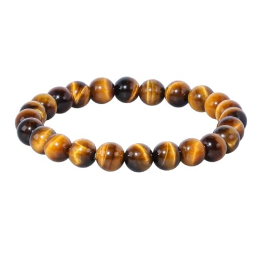 AFCJLTO Naturstein Tigerauge Armband, Handmade Echte Naturstein Perlen Heilsteine Armband, Damen Herren Chakren Perlenarmband, 8MM Runde Edelstein Yoga Armbänder von AFCJLTO